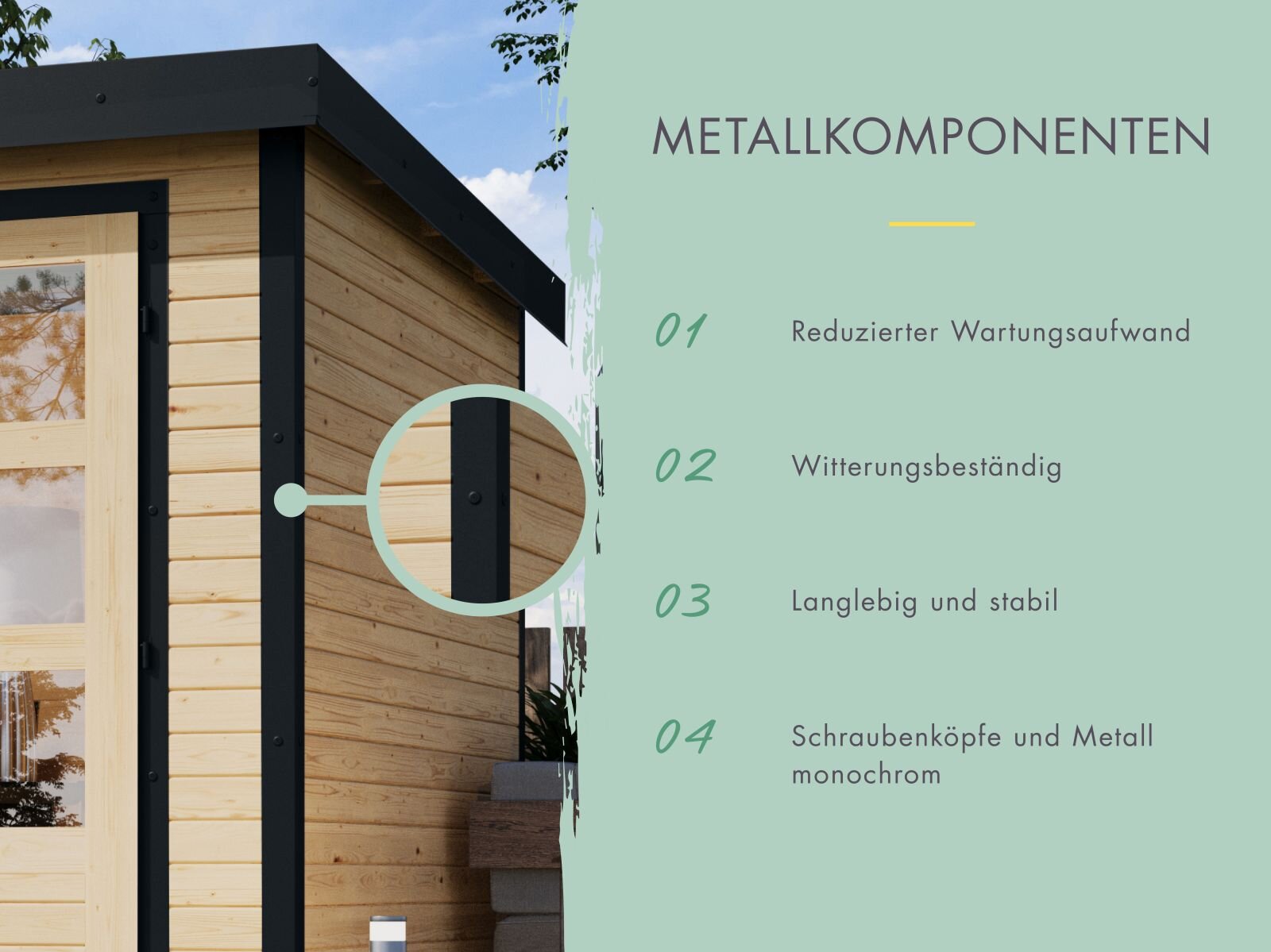 Karibu Hybrid Gartenhaus Pluto 3 A, naturbelassen/anthrazit, 28 mm, inkl. Anbaudach ca. 3m