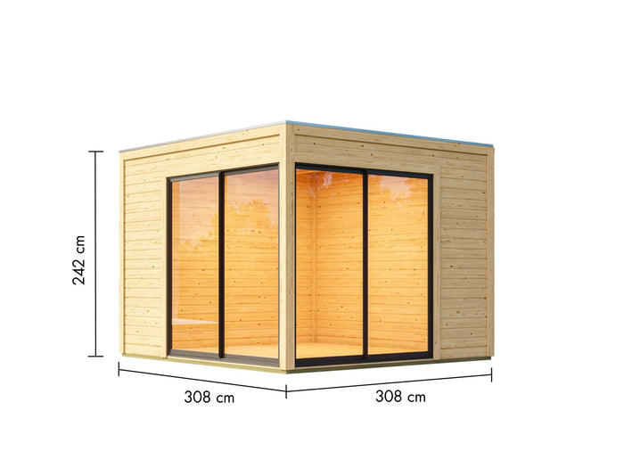 Karibu Studio Dice 3 natur, 38 mm, inkl. Fußboden und 2 Schiebetüren