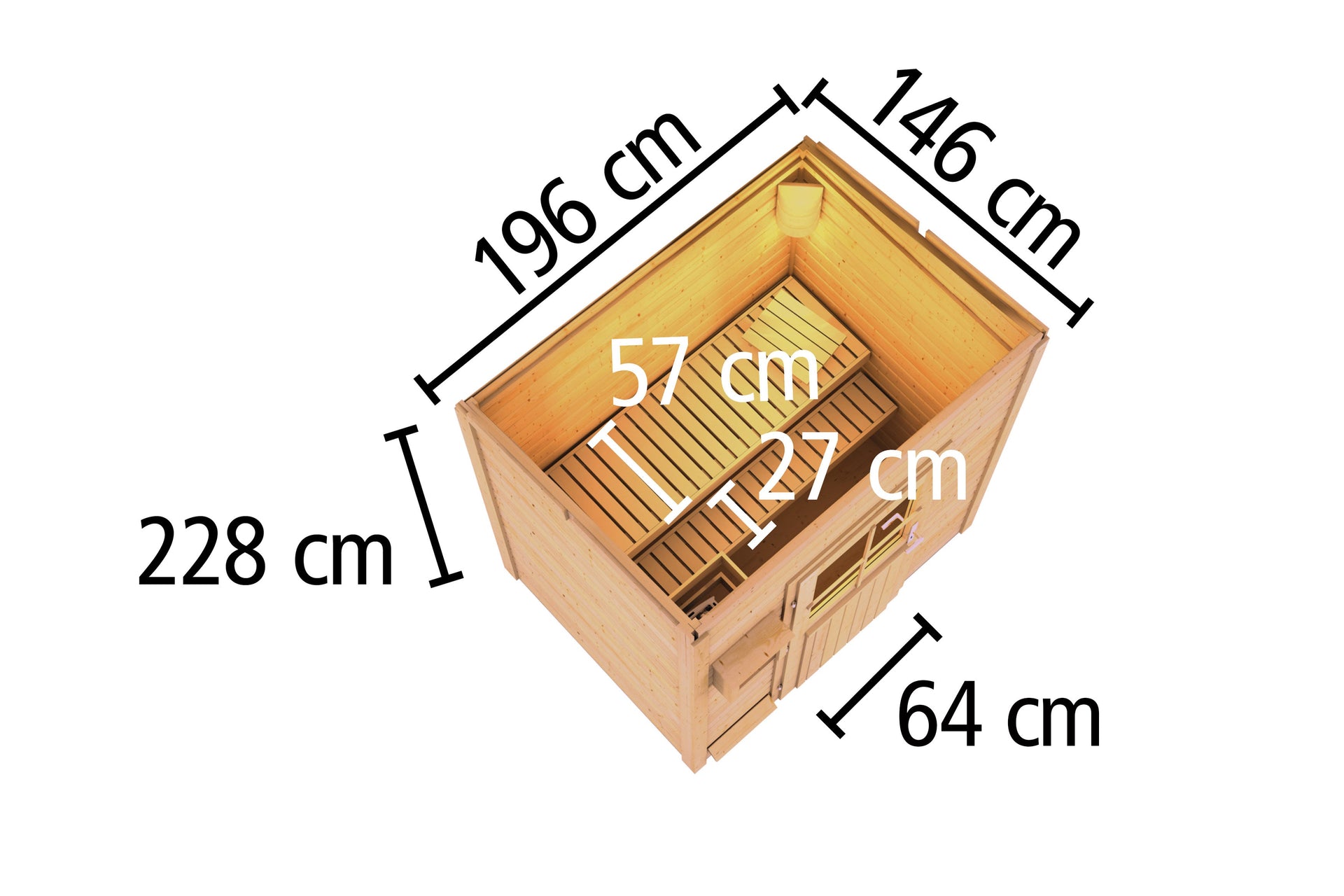 Karibu Saunahaus Caapi 2, inkl. 9 kW Ofen integr. Steuerung, mit Klarglastür und Fußboden
