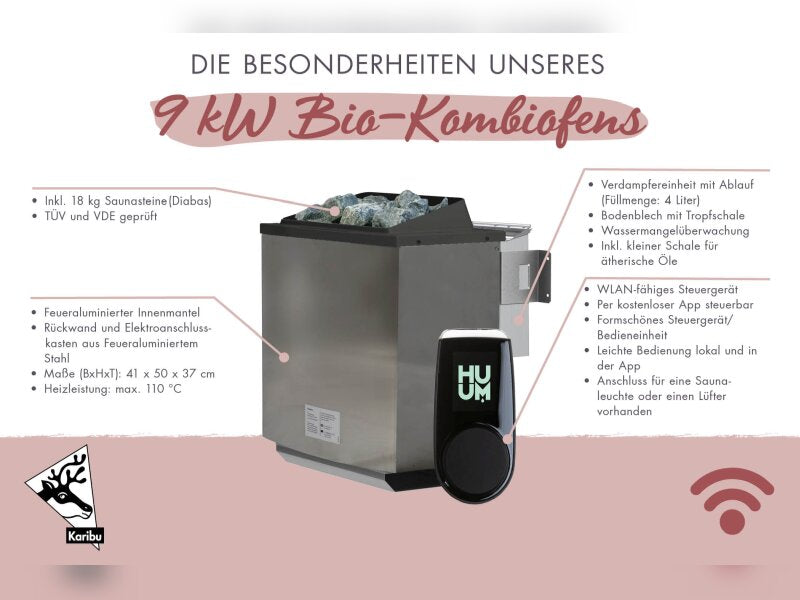 Karibu Saunahaus Mainburg 1 Set A naturbelassen, inkl. 9kW Bioofen ext. Steuerung HUUM