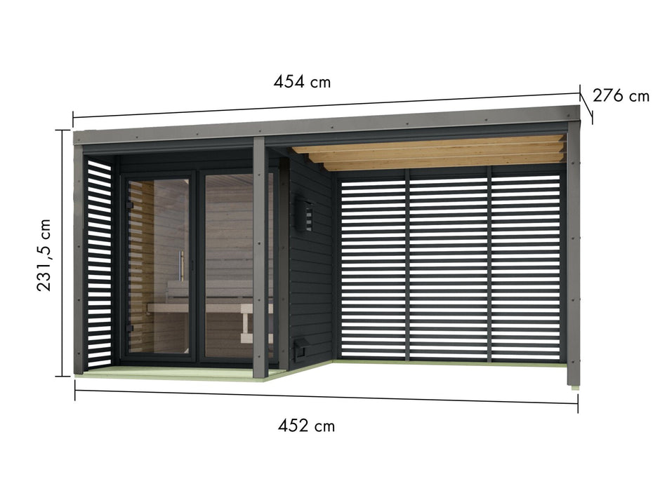 Karibu Hybrid Saunahaus Ares 1, inkl. Anbaudach in anthrazit/graualuminium -ohne Ofen-