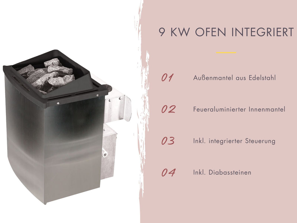 Karibu Saunaofen 9 kW integrierte Steuerung mit Steinen