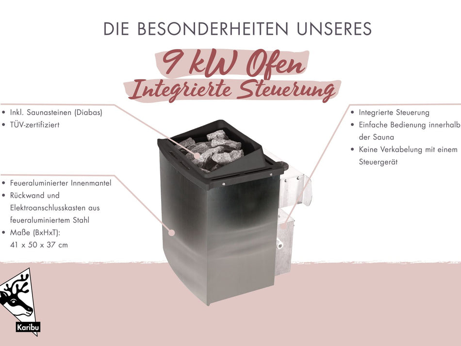Karibu Saunaofen 9 kW integrierte Steuerung mit Steinen