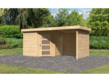 Karibu Gartenhaus Schwandorf 5 natur mit Anbaudach 2,25 Meter, Seiten- und Rückwand