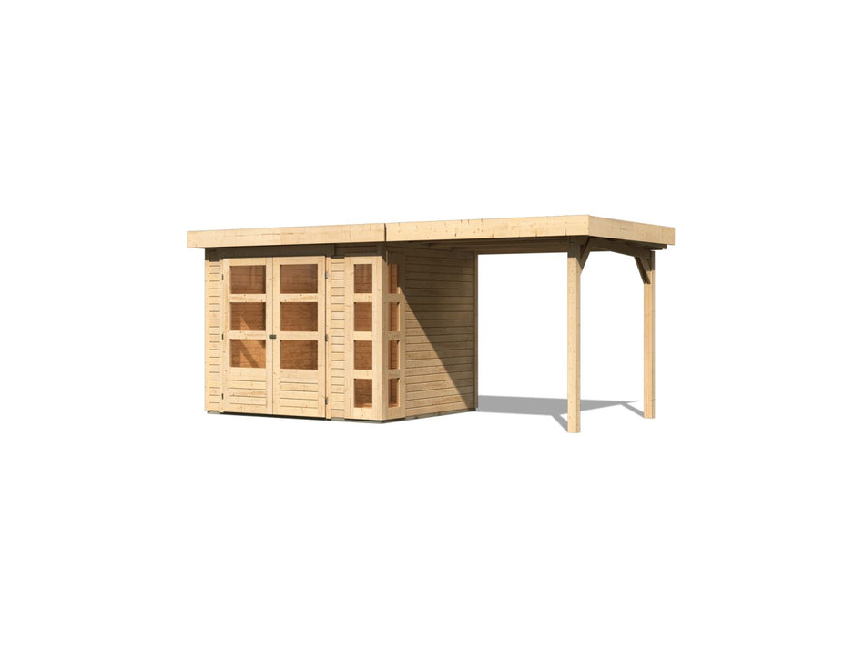 Karibu Gartenhaus Kerko 3 natur mit 2,40 m Anbaudach