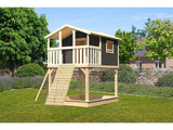 Karibu Stelzenhaus Benjamin terragrau mit Holzrampe