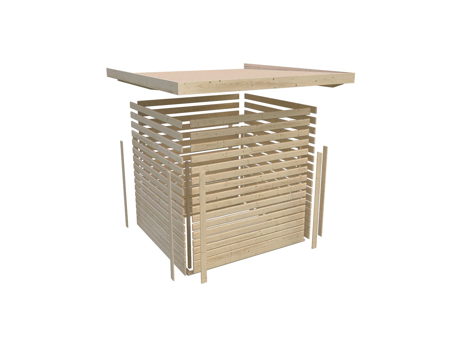 Karibu Gartenhaus Goldendorf 5 terragrau 19 mm mit Anbaudach 2,40 m und Rückwand
