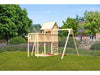 Karibu Stelzenhaus Frieda + Doppelschaukel + Anbauplattform + Kletterwand