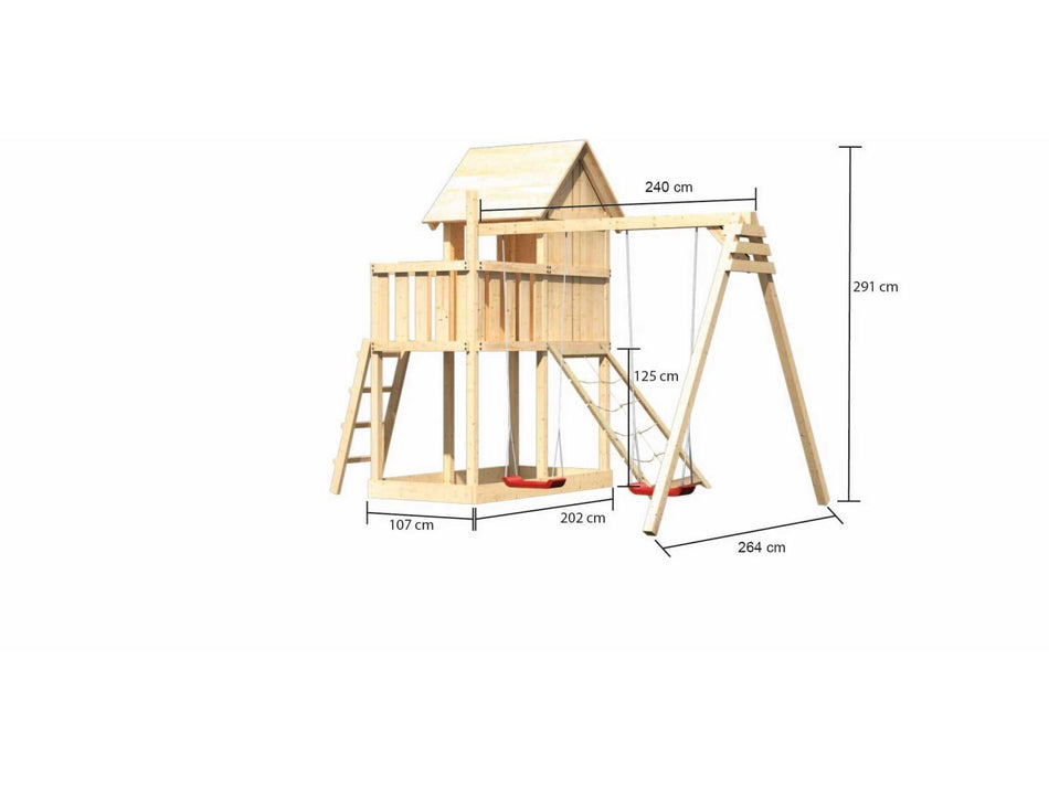 Karibu Stelzenhaus Frieda + Doppelschaukel + Netzrampe