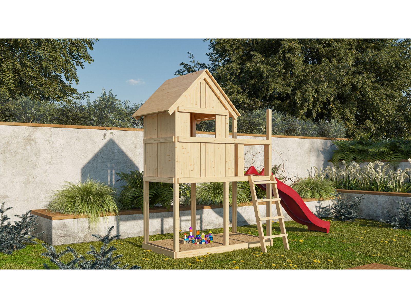 Karibu Stelzenhaus Frieda + Rutsche rot