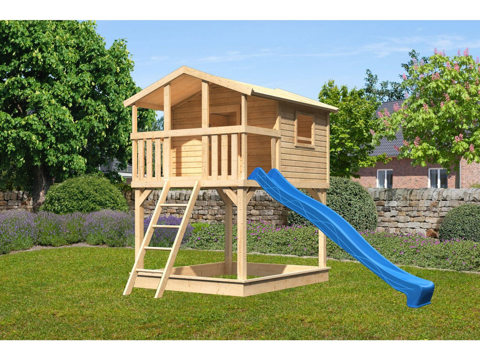 Karibu Stelzenhaus Benjamin natur mit Rutsche in blau