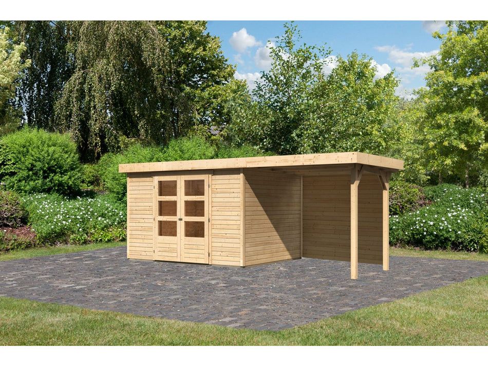 Karibu Gartenhaus Askola 5 mit Anbaudach 2,4 m, Rückwand