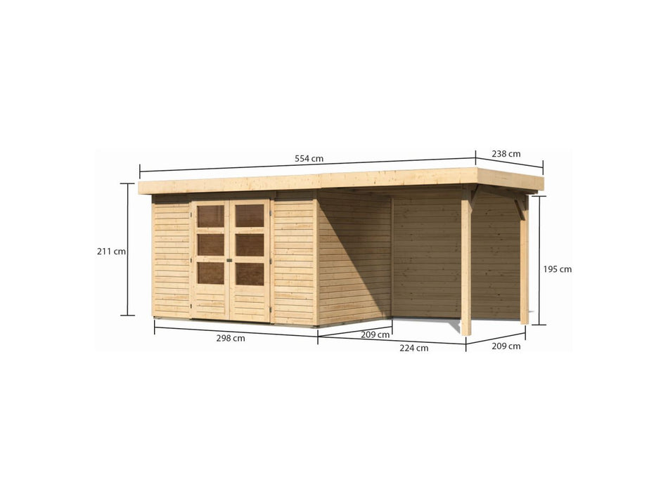 Karibu Gartenhaus Askola 4 mit Anbaudach 2,4 Meter, Rückwand