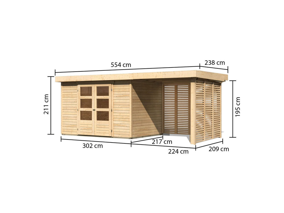Karibu Gartenhaus Askola 4 mit Anbaudach 2,4 m, Lamellenwände