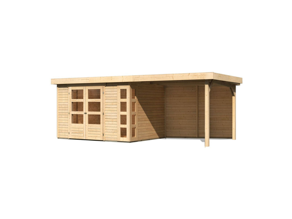 Karibu Gartenhaus Kerko 5 natur mit Anbaudach 2,80 m inkl. Rückwand