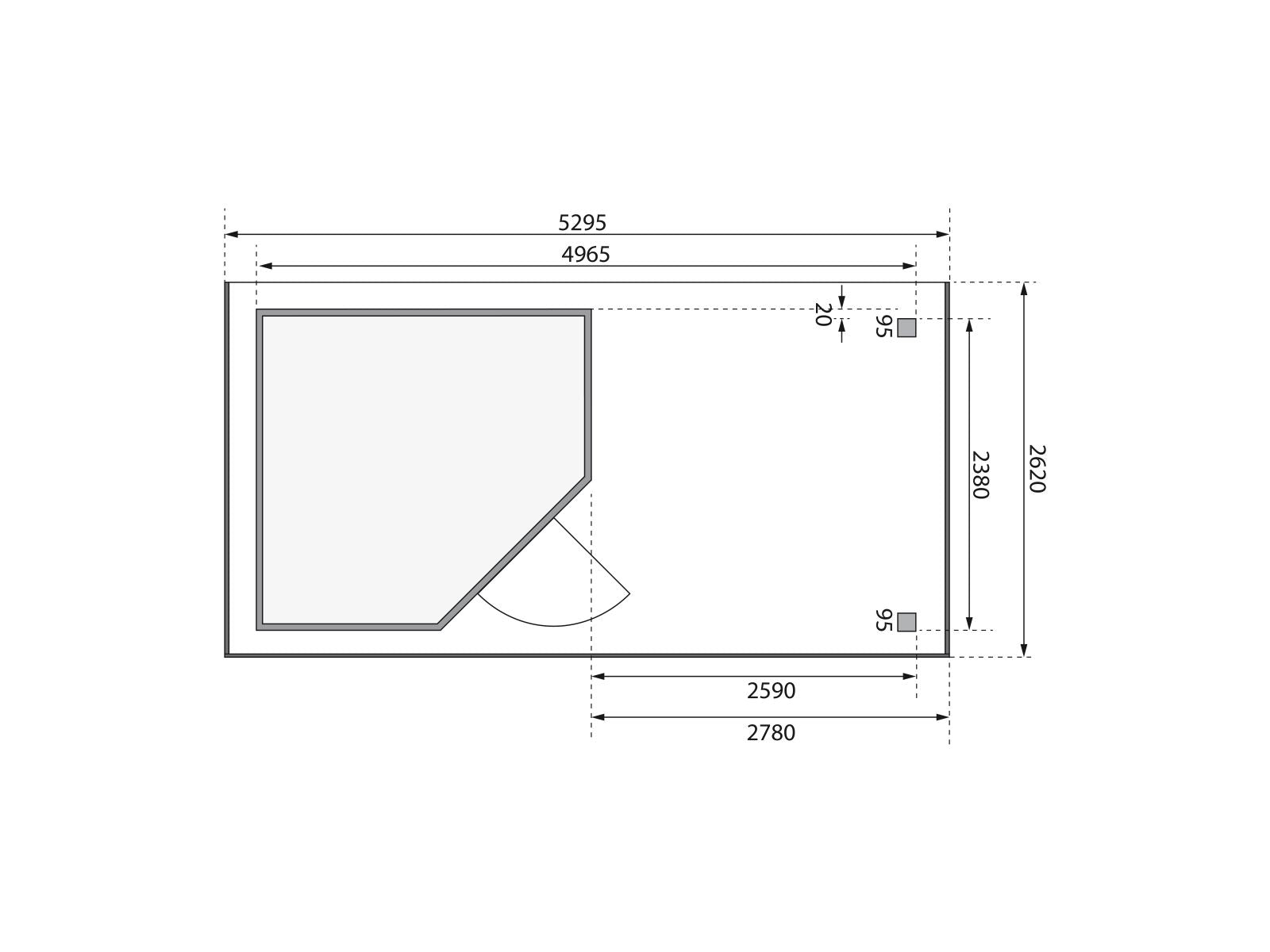 Karibu Gartenhaus Schwandorf 5 terragrau mit Anbaudach 2,8 m inkl. Seiten- und Rückwand