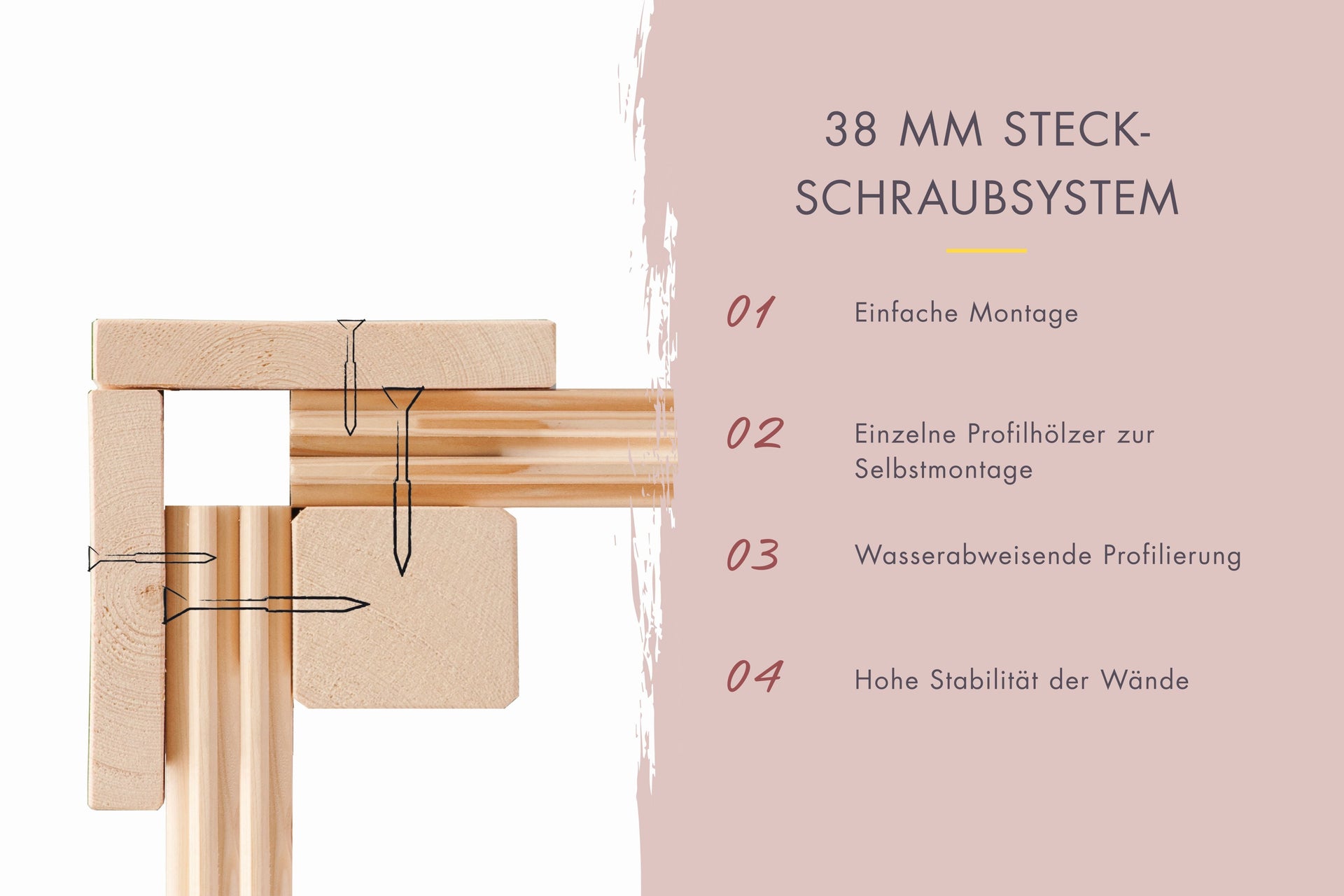 Karibu Saunahaus Mikka 38 mm -terragrau- ohne Ofen- klassische Tür