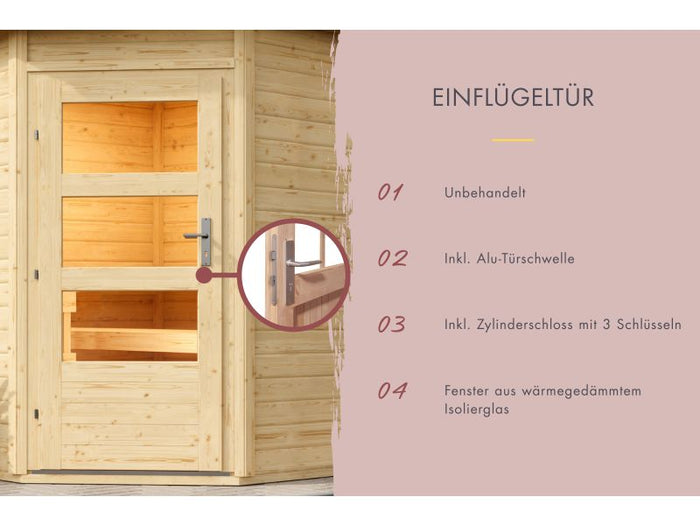 Karibu Türpaket Außensauna Modern, naturbelassen,  40 mm Saunahäuser