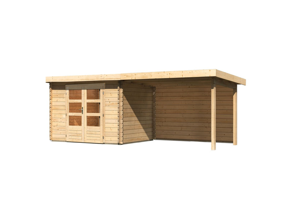 Karibu Gartenhaus Bastrup 3 mit Anbaudach 3 Meter inkl. Rückwand natur