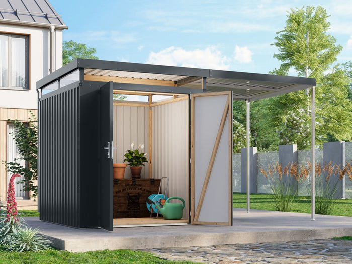 Karibu Metallhaus Aurum 2 in Anthrazit, inkl. Anbaudach 2 m