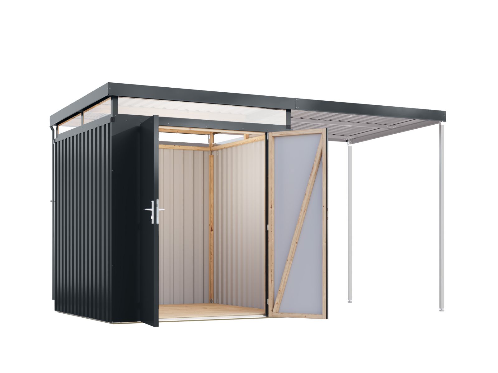 Karibu Metallhaus Aurum 2 in Anthrazit, inkl. Anbaudach 2 m