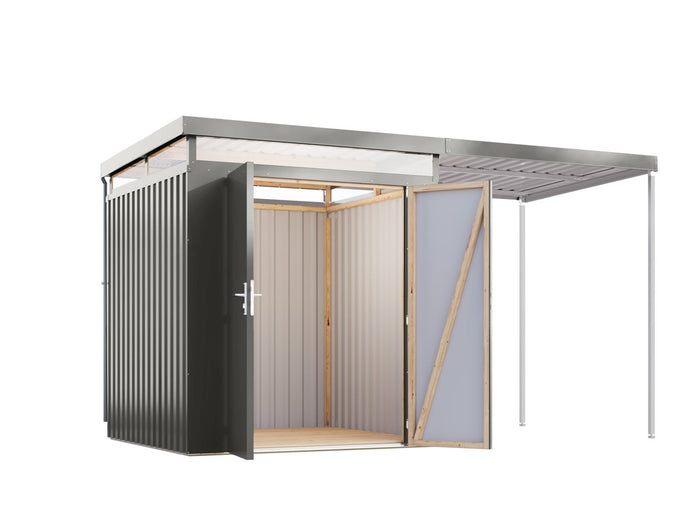 Karibu Metallhaus Aurum 2 in Graualuminium, inkl. Anbaudach 2 m