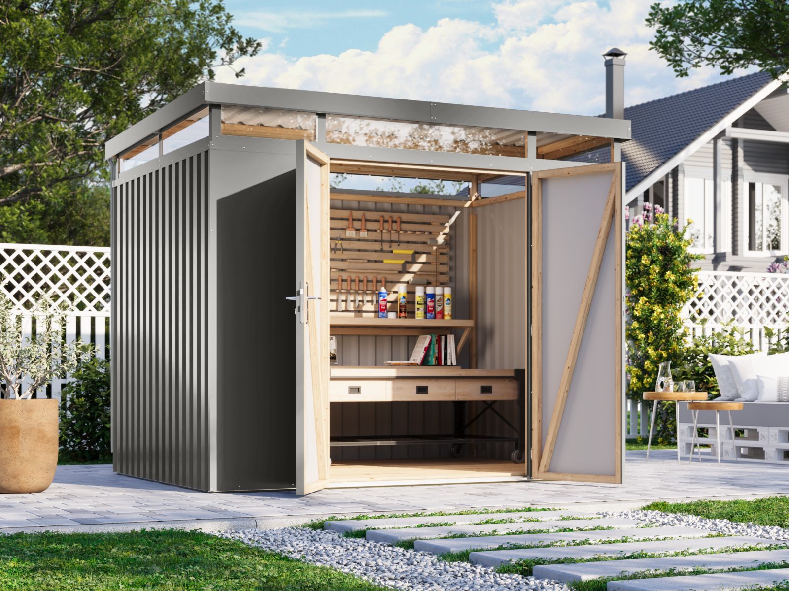 Karibu Metallhaus Aurum 3 in Graualuminium