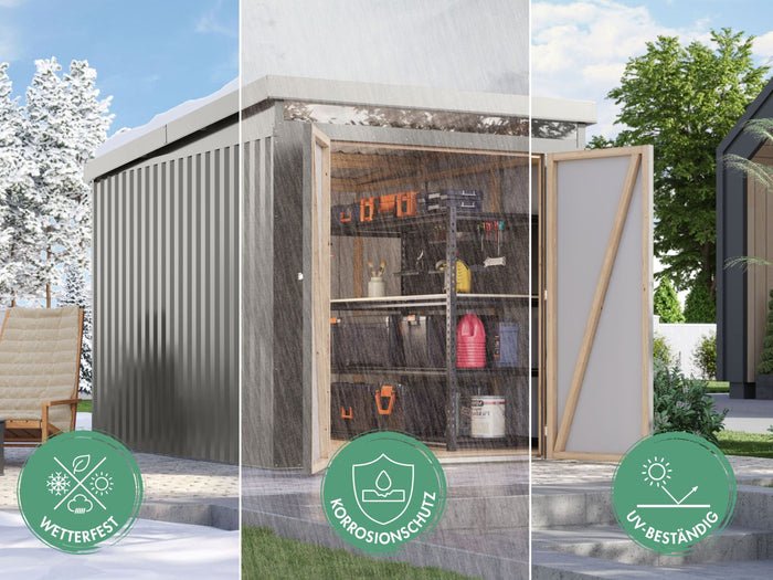 Karibu Metallhaus Aurum 2 in Graualuminium, inkl. Anbaudach 2 m