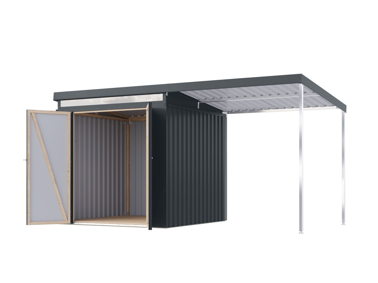 Karibu Metallgerätehaus Iridium 2, Anthrazit, inkl. Anbaudach 2m