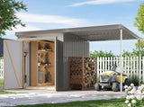 Karibu Metallgerätehaus Iridium 2, Graualuminium, inkl. Anbaudach 2m