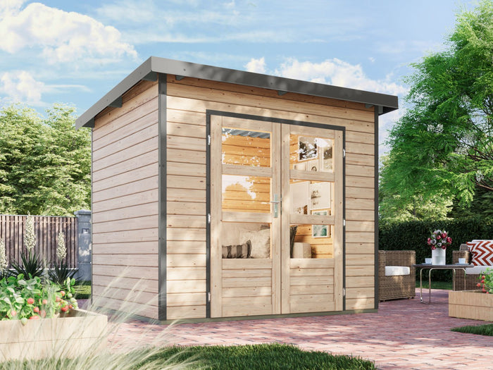 Karibu Hybrid Gartenhaus Pluto 2 A, naturbelassen/graualuminium, 28 mm