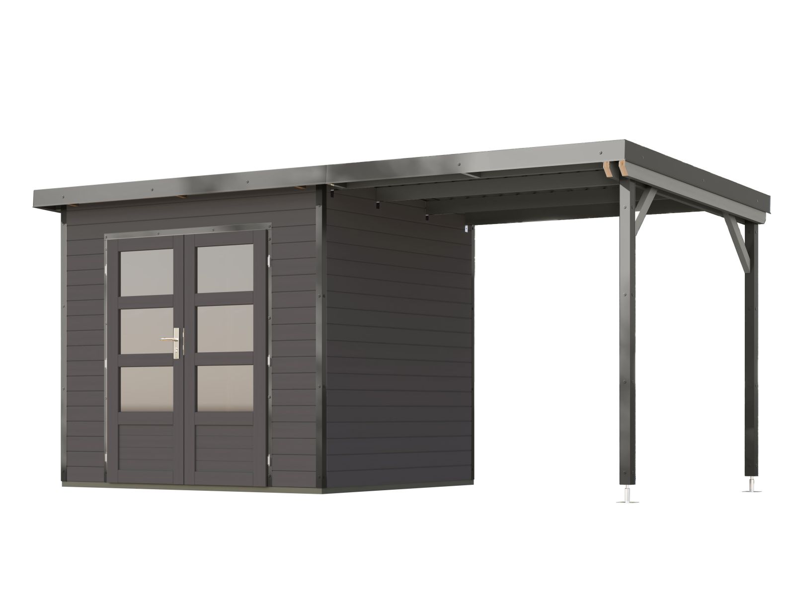 Karibu Hybrid Gartenhaus Pluto 2 B, terragrau/graualuminium, 28 mm, inkl. Anbaudach 2,33m