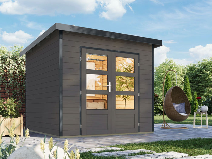 Karibu Hybrid Gartenhaus Pluto 3 B, terragrau/anthrazit, 28 mm
