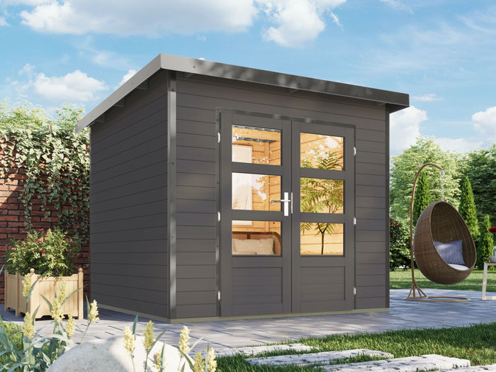 Karibu Hybrid Gartenhaus Pluto 3 B, terragrau/graualuminium, 28 mm