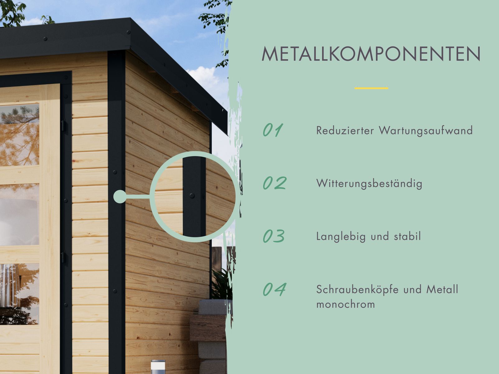 Karibu Hybrid Gartenhaus Saturn A, naturbelassen/anthrazit, 38 mm, inkl. Fußboden