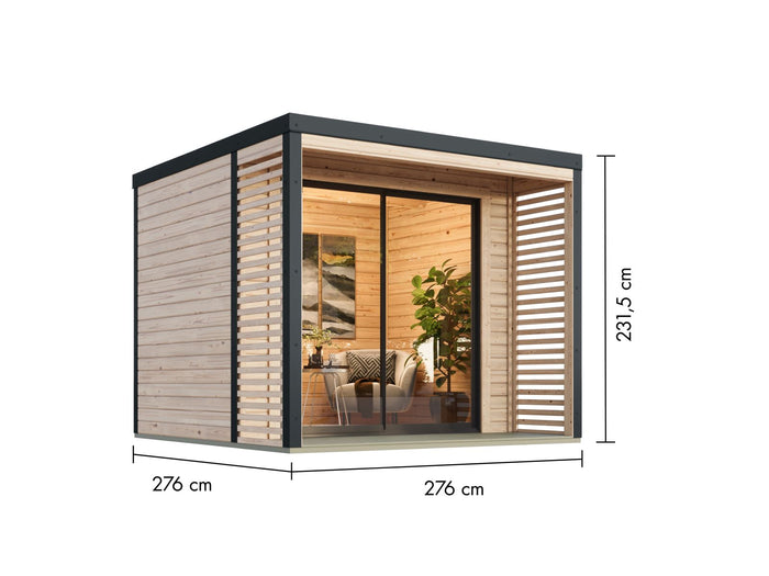Karibu Hybrid Gartenhaus Saturn A, naturbelassen/anthrazit, 38 mm, inkl. Fußboden