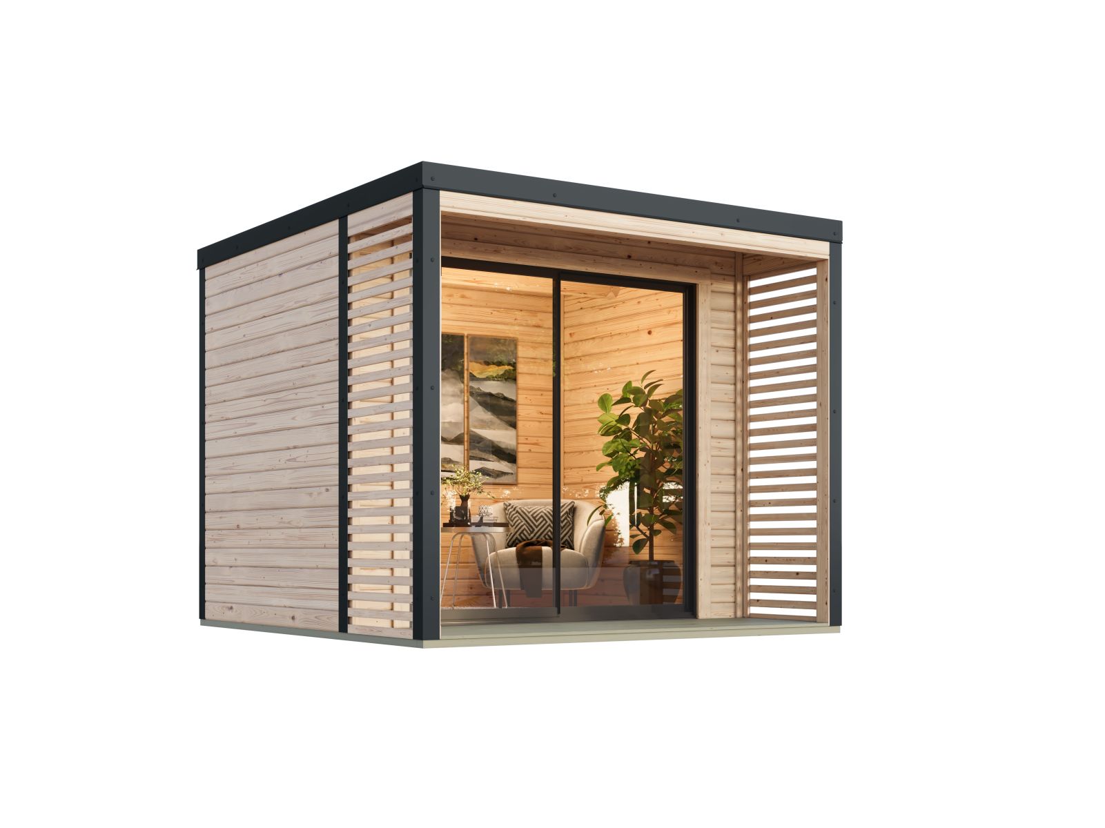 Karibu Hybrid Gartenhaus Saturn A, naturbelassen/anthrazit, 38 mm, inkl. Fußboden