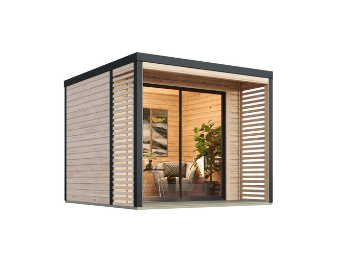 Karibu Hybrid Gartenhaus Saturn A, naturbelassen/anthrazit, 38 mm, inkl. Fußboden