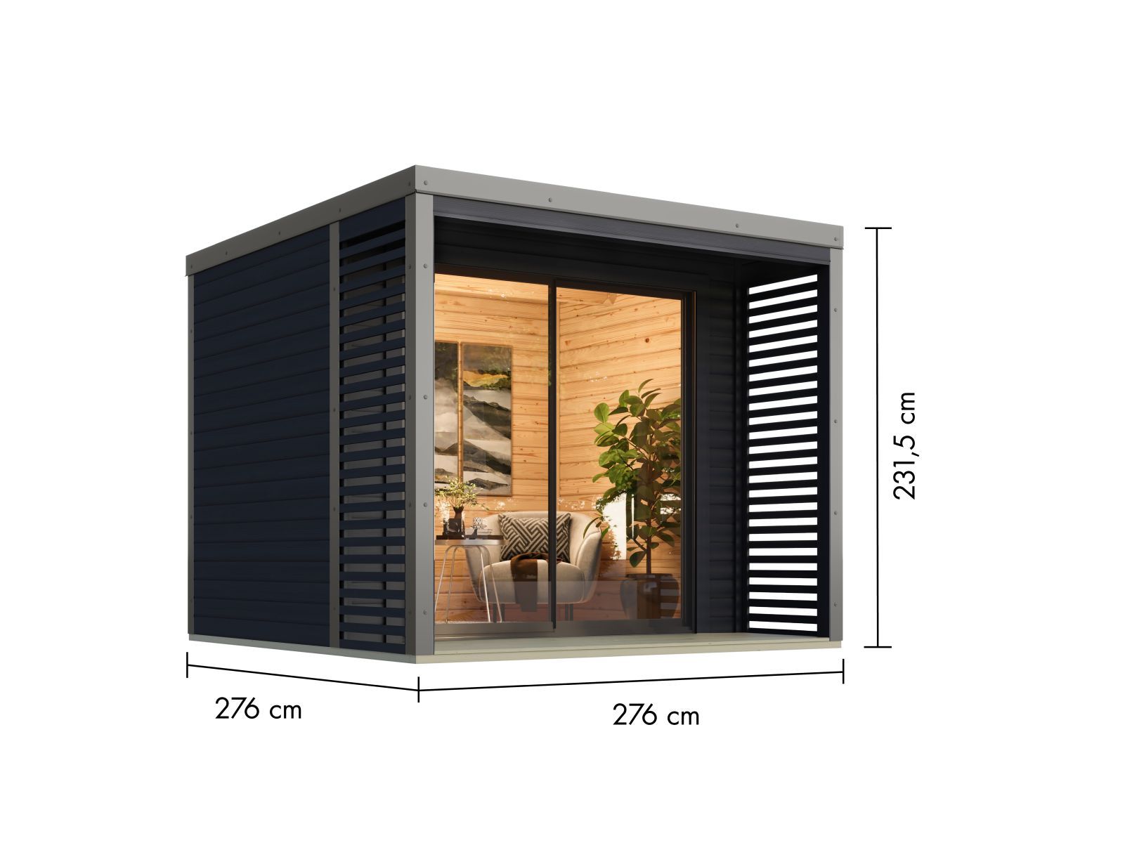 Karibu Hybrid Gartenhaus Saturn B, anthrazit/graualuminium, 38 mm, inkl. Fußboden