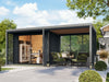 Karibu Hybrid Gartenhaus Saturn B, anthrazit/graualuminium, 38 mm, inkl. Fußboden und Anbaudach 3m