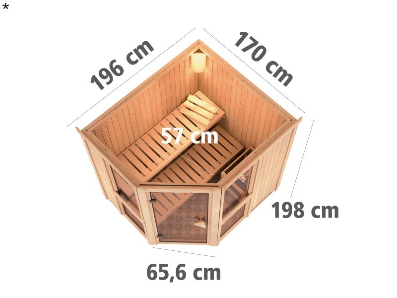 Amelia 1 - Karibu Sauna inkl. 9-kW-Bioofen - ohne Dachkranz -