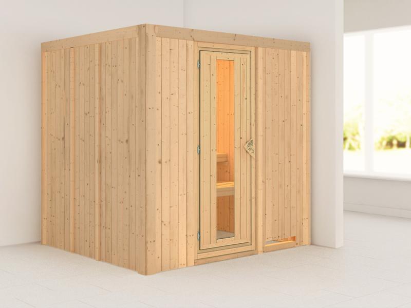 Daria - Karibu Sauna Plug & Play ohne Ofen - ohne Dachkranz - Energiespartür