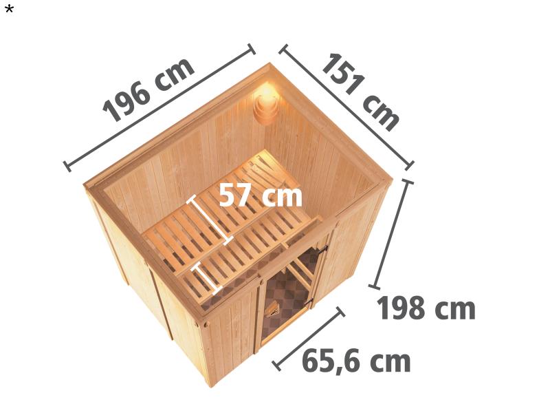 Fanja - Karibu Sauna Plug & Play ohne Ofen - ohne Dachkranz - Klarglas Ganzglastür