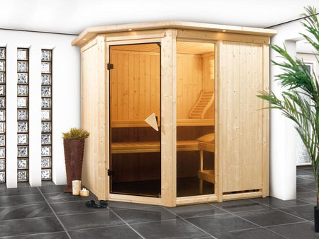 Fiona 1 - Karibu Sauna inkl. 9-kW-Ofen - mit Dachkranz -
