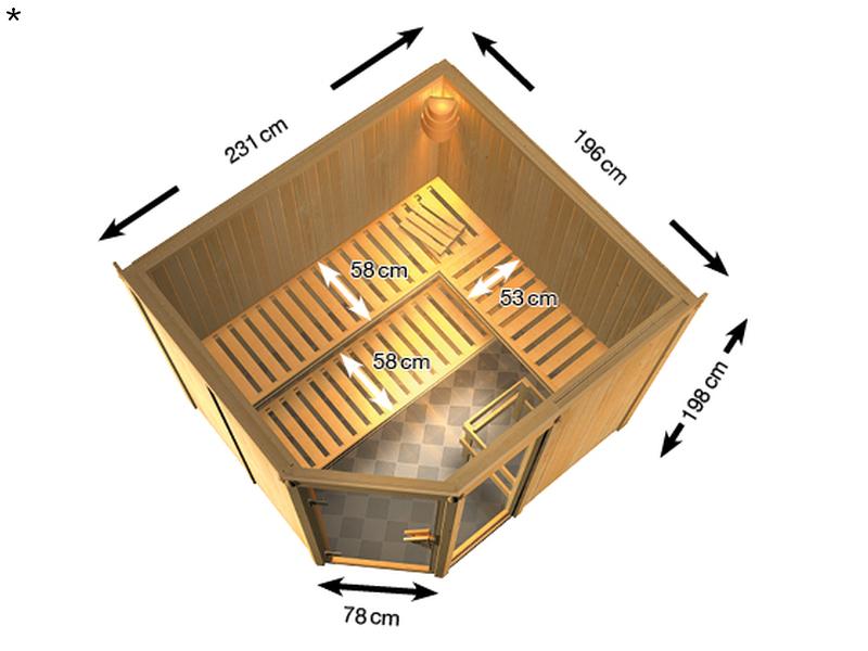 Fiona 3 - Karibu Sauna inkl. 9-kW-Bioofen - ohne Dachkranz -