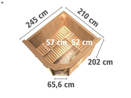 Fiona 3 - Karibu Sauna inkl. 9-kW-Ofen - mit Dachkranz -