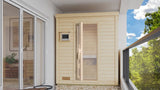 Karibu Saunahaus Hytti 0  38 mm - Ofen 9kW Bio ext. Strg. - Iso Tür naturbelassen