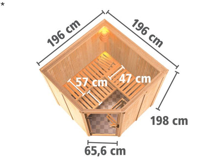Jarin - Karibu Sauna inkl. 9-kW-Ofen - ohne Dachkranz -