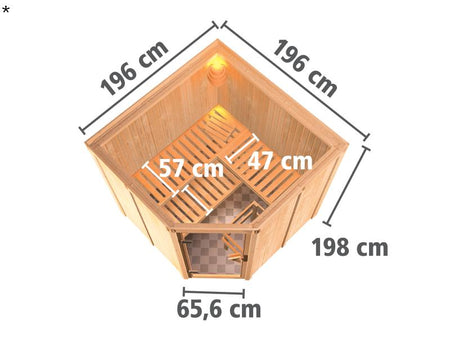 Jarin - Karibu Sauna inkl. 9-kW-Ofen - ohne Dachkranz -