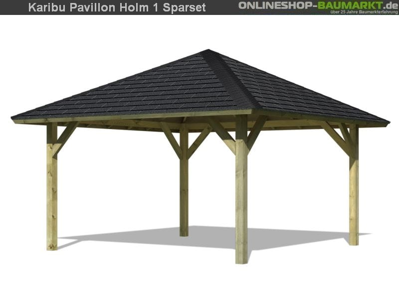 Karibu 4-Eck Pavillon Classic Holm 1 kdi Sparset inkl. Schindeln